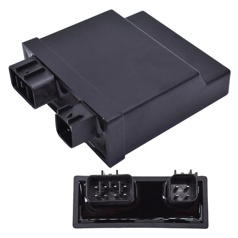 YFZ 450 CDI Box Replacement Drop In 12 Pin 2 Plug Ignition Control Module For 2004 2005 2006 2007 2008 2009 With 5TG-85540-00-00 And 5TG-85540-10-00 Direct Fit Ready To Ship, front view showing connectors