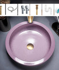 41Cm Dia Round Art Basin Bathroom Counter Basin Pink Color, Countertop Bathroom Vessel Sink, Above Counter Porcelain Ceramic Vanity Sink, top view