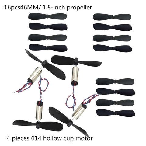 614 Hollow Cup Drone Propellers And Coreless Micro Motors Kit For RC Helicopters And Quadcopters, 16 Blades, 4 Motors