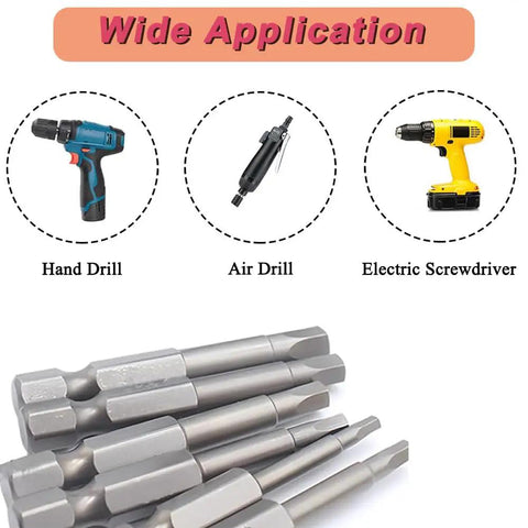 Magnetic Pentagon Head Screwdriver Bits Set Delivering A Heavy Duty Grip 10 Piece Security Drill Bits on display with various drill types.