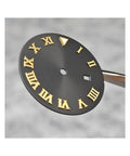 Black watch dial with gold Roman numerals, 24.2mm size, Rose Brown 24.2mm Stainless Steel Watch Dial For NH05 NH06 Movements BGW9 Lume Style Fits 31mm Case Round Face Replacement Part For Mens Watches Direct Fit.