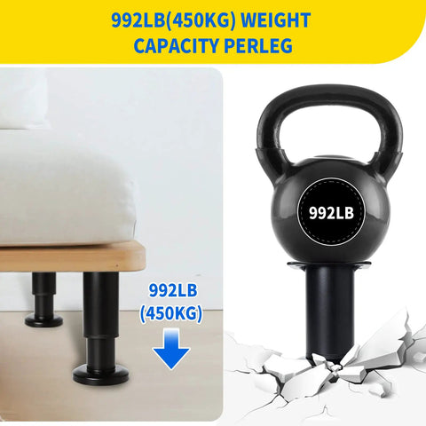 Heavy Duty Adjustable Furniture Support Legs Set 4 Pack With Screws Height Range 3.15 To 4.72 Inches supporting bed and weight