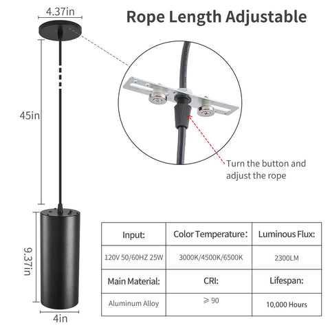 Sleek 4 Inch Led Pendant Lights, 25W Cylinder Hanging Fixtures With Dip Switch, Modern Eye Care Indoor Ceiling Lamps For Kitchen Island Flex Zone Or Home Office Setup In Matte Black 2 Pack with adjustable rope length.