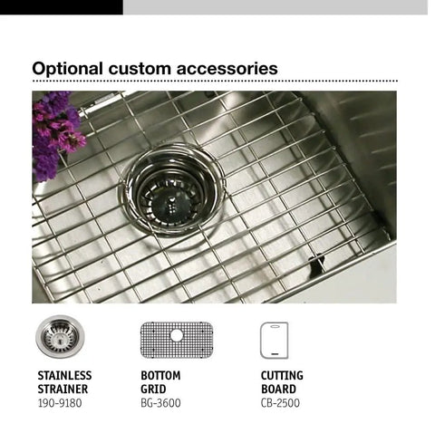Top view of 32 Inch Undermount Single Bowl Stainless Steel Kitchen Sink With 18 Gauge T-304 Build featuring accessories