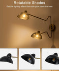 Plug In Black Wall Sconce With Swing Arm And 360 Degree Rotatable Shade On Off Cord Switch Easy No Hardwire Installation