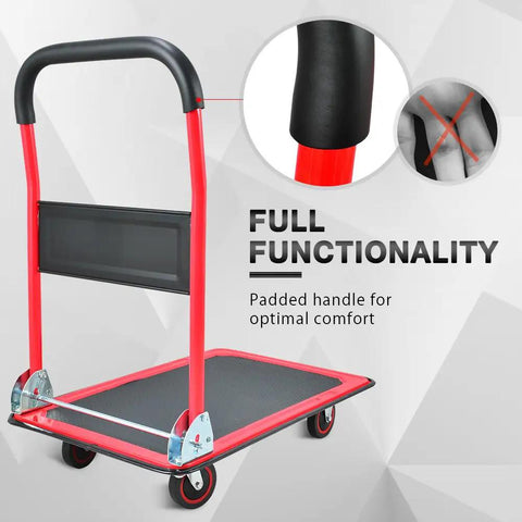 Heavy Duty Foldable Moving Dolly Flat Cart With Padded Grip Handle 330 Pound Capacity Compact Rolling Platform Designed Tough For Home Garage Hauling And No Sweat Moves
