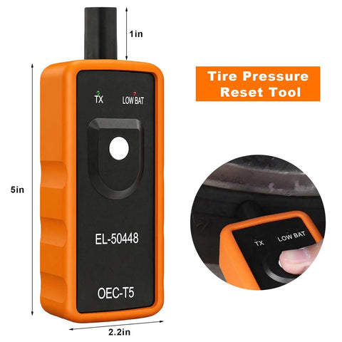 Pro TPMS Reset Tool For Fast Tire Pressure Sensor Activation And One Button Relearn, 5x2.2in handheld device with orange ABS body.