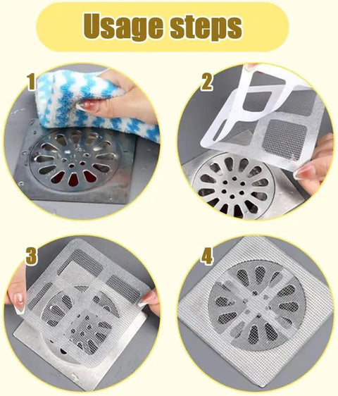 Ditch Stubborn Hair Clogs With These Toss And Go Shower Drain Covers Zero Plumbing Drama: Usage steps showing peel and stick application.