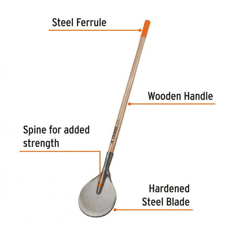 Multi Purpose Sharp Coa Hoe With 43 Inch Tropical Wood Handle And Induction Hardened 4 mm Steel Blade For Heavy Duty Clearing Roots And Weeding In The Garden A Real Yard Work Beast Model 10896, showing labeled parts including steel ferrule, wooden handle, and hardened steel blade.