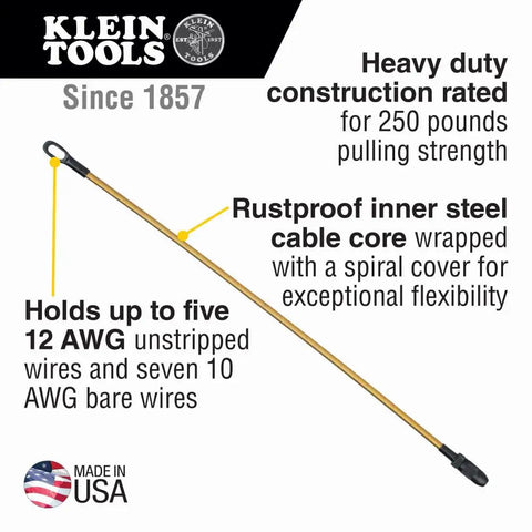 Top Shelf 13 Inch Flexible Fish Tape Leader For 1/8 Inch Steel Tapes, showing heavy duty construction and rustproof cover.