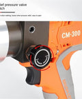 Relief pressure valve switch on Hella Heavy Duty Cordless Electric Hydraulic Crimping Pliers for easy operation.