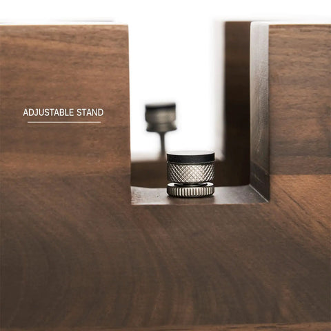 Wooden Espresso Knock Box And Tamper Holder Station With Non Slip Base Fits 58mm Portafilter adjustable stand detail close-up