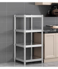 Heavy Duty Stainless Steel Shelving Rack Slick Slim Multi Tier Storage Organizer For Kitchen Garage Or Home Office in a compact design.