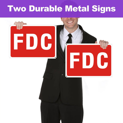 Two durable Rock Solid 2 Pack FDC Sign for Fire Department Connection made from premium aluminum, 10 x 7 inches, weather resistant.