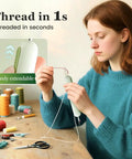 Sewing enthusiast using 2 In 1 Needle Threader And Seam Ripper For Sewing Enthusiasts And Seniors at a crafting table.