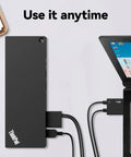 Rock Solid Thunderbolt 4 Docking Station For Laptops Drives Four 4K Monitors With Boss 230W Power Delivery connected to laptop.