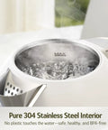 Close-up of a 1.7L Electric Kettle With Stainless Steel Interior, BPA-Free, 1200W Fast Boil, Pearl White with steam inside