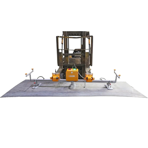 Heavy Duty Fork Mounted Vacuum Lifter With 330 Lb Capacity handles slab stone and glass, showcasing three pad suction system.