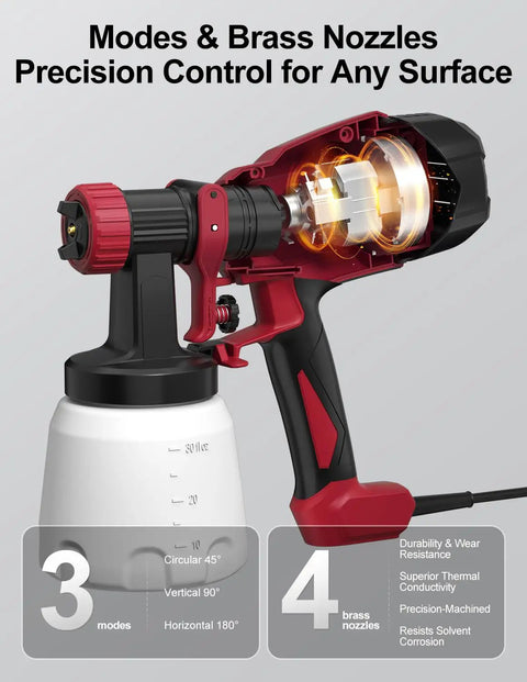Electric Paint Sprayer With 3 Spray Patterns And 4 Brass Nozzles, showing internal components, ideal for detailed DIY tasks