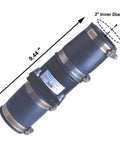 Angled view of Hydro Master plastic sump pump check valve with stainless steel clamps, 2-inch inner diameter