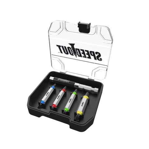 Damaged Screw And Bolt Extractor Set For Removing Stripped Screws And Stubborn Bolts Heavy Duty Black Tool Kit in open case