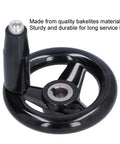 Round Handwheel With Nonslip 3 Spoke Design, Durable Bakelite Revolving Handle Wheel, shown in black with metal core