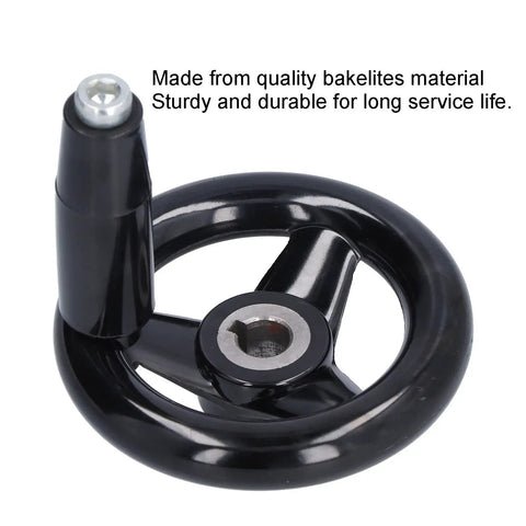 Round Handwheel With Nonslip 3 Spoke Design, Durable Bakelite Revolving Handle Wheel, shown in black with metal core