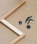 Wooden furniture assembly with dowels and screws, featuring 30 Piece Rubber Feet With Stainless Steel Screws For Cutting Boards And Furniture.