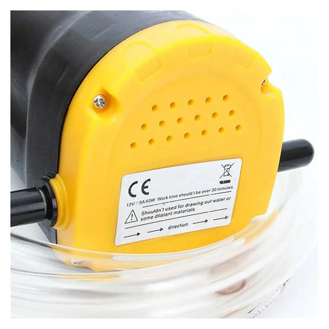 Versatile 12V 60W Fluid Extractor Pump For Cars And Boats With Matching Tubes showing the pump's yellow bottom and connection points.
