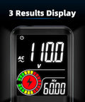 Close-up of Smart Digital Multimeter Handy 9999 Counts Pocket Voltmeter with Color LCD showing voltage and frequency readings