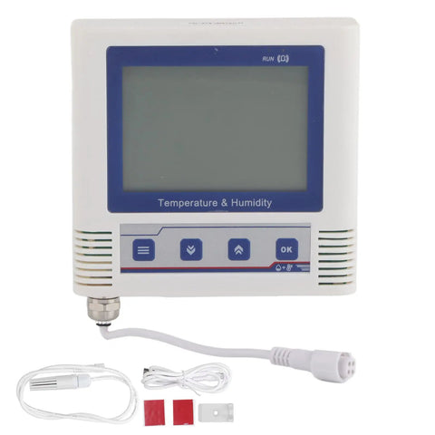 Heavy Duty Lcd Temperature Data Logger With Usb Software Alerts And Rechargeable Battery For Cold Chain Warehouses And Labs, front view, compact design.