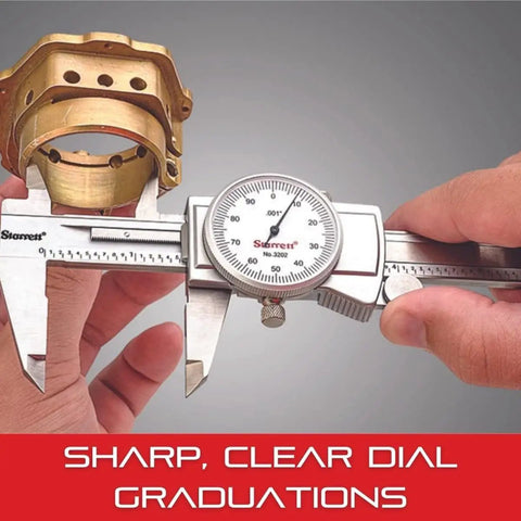 Dial Caliper Workhorse With Adjustable Bezel 0 To 8 Inch Range.001 Inch Graduation Anti Backlash Gear Knife Edge Contacts For Inside And Outside Measurements One Hand Use With Thumb Operated Fine Adjustment Direct Reading And Precise Gauging. measuring brass part