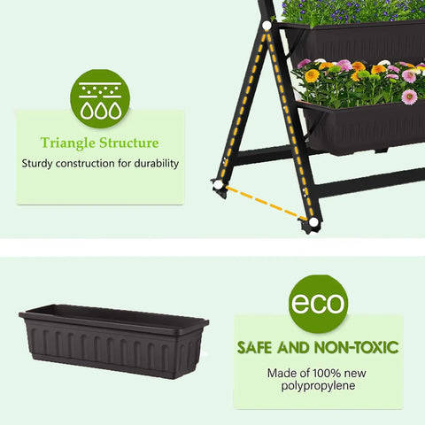 Triangle structure of 5 Tier Elevated Garden Bed With Lockable Caster Wheels For Freestanding Vertical Growing, five planter boxes