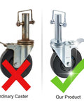 Tough As Nails 5 Inch Caster Wheels 4 Pack With Dual Locking Brakes comparison of ordinary and premium caster wheels.