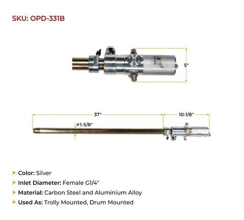Air Operated Oil Pump for 55 Gallon Drums Three To One Ratio 14 LPM And 3 GPM Double Action Transfer Pump with dimensions