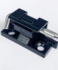 Tough As Nails Zinc Alloy Sliding Latch Lock With Hidden Spring Catch Built Like A Tank For Electrical Cabinets Or Heavy Entryway Doors Smooth Operating Gate Hardware That Truly Delivers, black finish, side view.
