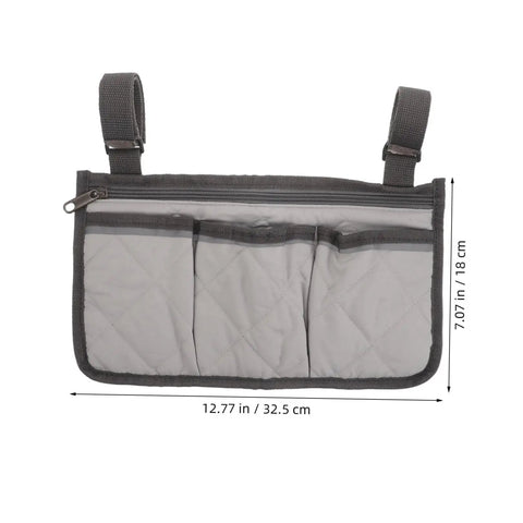 Gray Bed Rail Organizer Bag With Adjustable Strap And Four Storage Pockets Gray Bedside Hanging Caddy With Zippered Phone Pocket