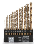 Pro Grade 5 Percent Co Alloy Drill Bits Set 1.5mm To 6.5mm 13 Pieces High Speed Steel For Stainless Steel Tough Metals Cast Iron Copper Aluminum Plastic Wood DIY And Pro Projects shown in a holder