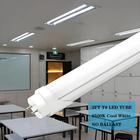2 Foot LED Light Tube Replacement For T8 T10 T12 Fluorescent Lamps 8W 24 Inch 1120 Lumen 6500K Cool White Ballast Bypass with G13 Base.