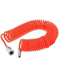 Heavy Duty Coiled Pneumatic Air Hose Reel That Retracts Like Magic To Tidy Up Workshop Messes Real Fast Plus Fits Most Standard Compressor Tools Like A Dream With Flexible Spiral Tube And Easy Plug Connections For Top Notch Airflow, red coiled hose