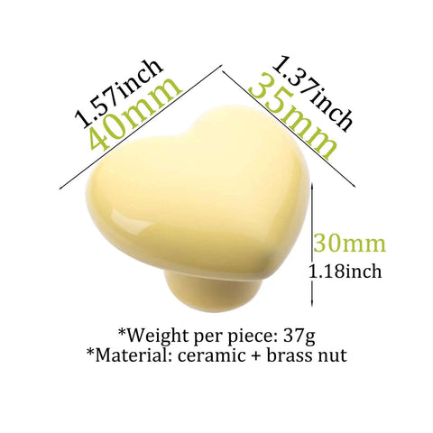 Fresh Heart Shaped Ceramic Drawer Pulls Smooth Glossy Finish Top Shelf Furniture Knobs Bang For Your Buck Upgrade For Modern Kitchen Cabinets And Dressers Yellow Set with measurements.