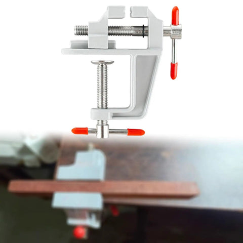 Portable Home Vice Clamp For Small Projects, non-slip cast steel clamped on workbench for DIY jewelry making.
