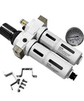 Shop-Ready Pro Grade One-Half Inch NPT Air Compressor Filter Separator With Gauge, Five Micron Element, Semi Auto Drain, Heavy Duty High Pressure Up To 230 PSI, Includes Bracket And 0.74 Ounce Filter Cup, Water And Oil Trap