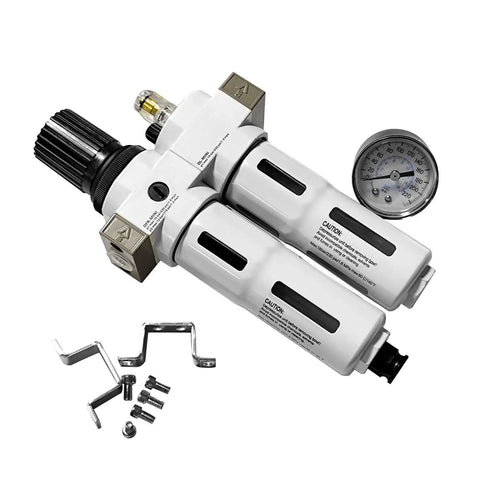 Shop-Ready Pro Grade One-Half Inch NPT Air Compressor Filter Separator With Gauge, Five Micron Element, Semi Auto Drain, Heavy Duty High Pressure Up To 230 PSI, Includes Bracket And 0.74 Ounce Filter Cup, Water And Oil Trap