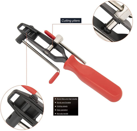 CV Boot Clamp Pliers Kit With Stainless Steel Construction showing close-up of pliers with red grip and cutting head details