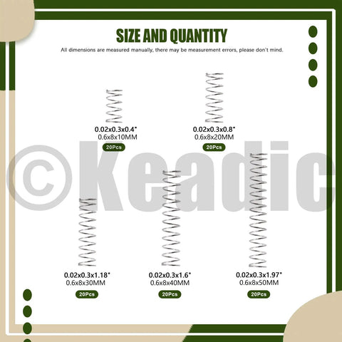 Mini Stainless Steel Extension Springs Kit 100 Piece Multipack With 8mm Outer Diameter Displaying Size and Quantity Details