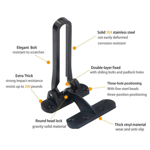 Door Reinforcement Lock Latch Swing Bar For Home Security Front Door Lock Thick Solid Aluminum Alloy Black with stainless steel and vinyl material