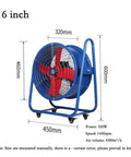 Heavy Duty 16 Inch Industrial Floor Fan With Adjustable Tilt And High Velocity Blower Design Rock Solid Steel Frame For Commercial Jobsites, blue color with red blades.