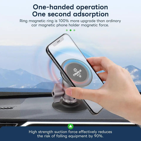 Hand using Magnetic Car Phone Holder Base With 1 Inch Ball Head For RAM B Size Mounts, Stronger Magnetic Grip, on dashboard