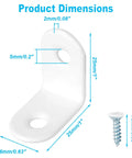 Heavy Duty White Metal Corner Braces 1 X 1 Inch Pack Of 20 Smooth Steel L Brackets With 40 Mounting Screws dimensions with screw shown.
